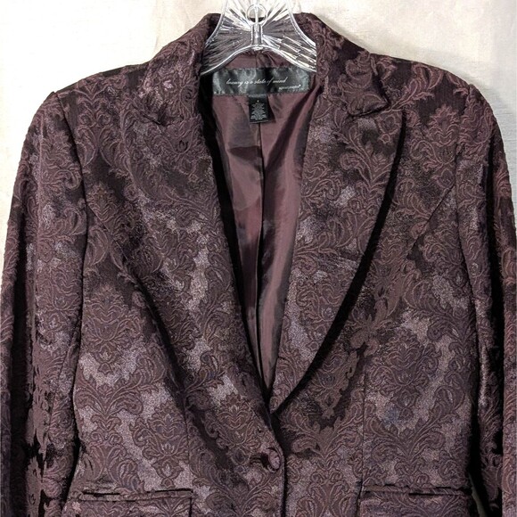 Apostrophe Women's Size 4 Brocade Satin Blazer Purple Whimsygoth Day to Evening - Picture 9 of 16